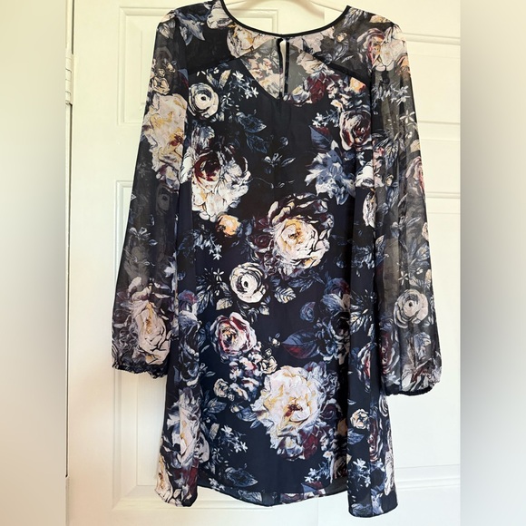 BCBG generation Floral Navy blue Chiffon Dress Small - Picture 1 of 12